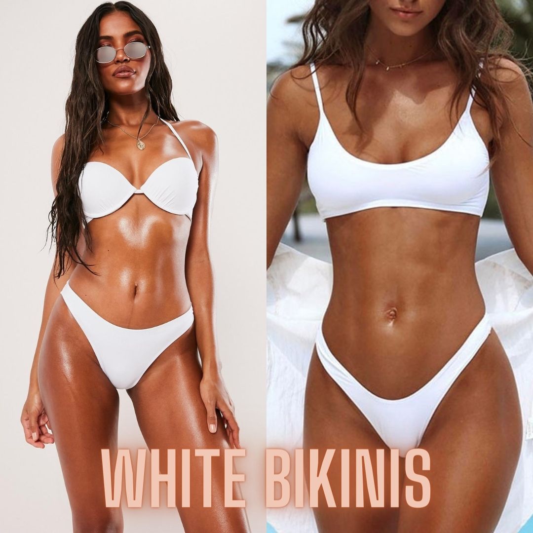 women's white bikini tops and swimsuit bottoms