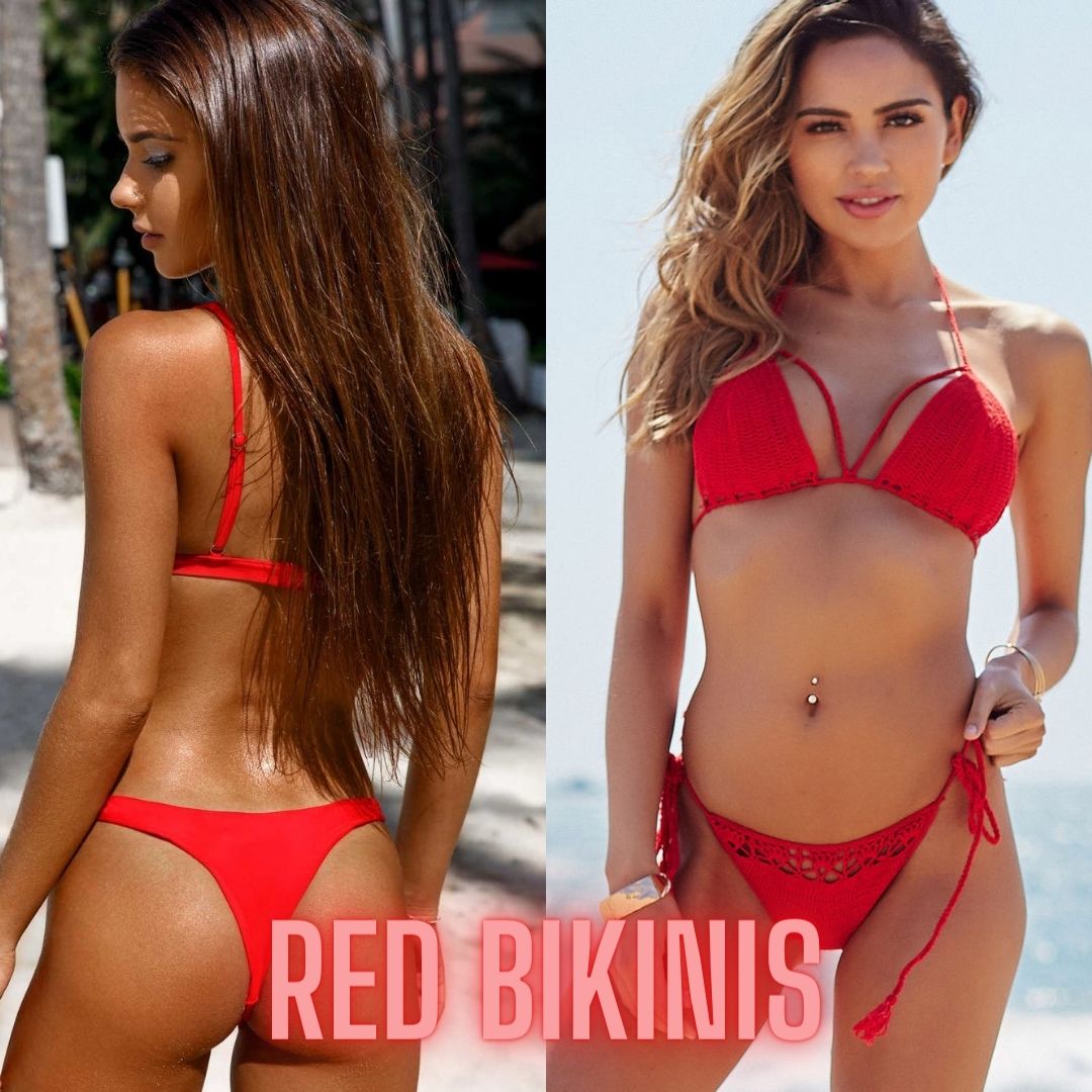 red bikinis and scarlet swimsuits
