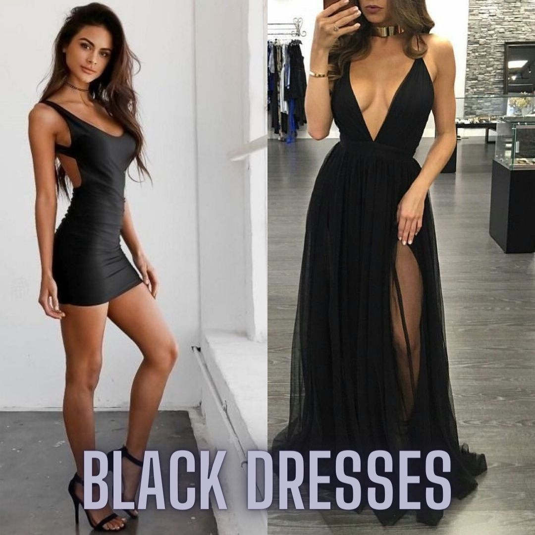Women's black short dress and long dresses