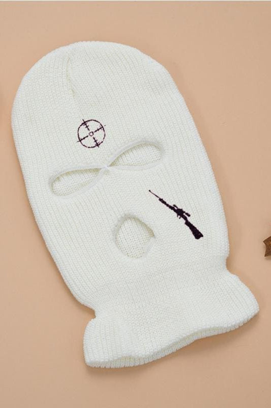 White Rifle Target Embroidery 3 Holes Ski Mask Balaclava