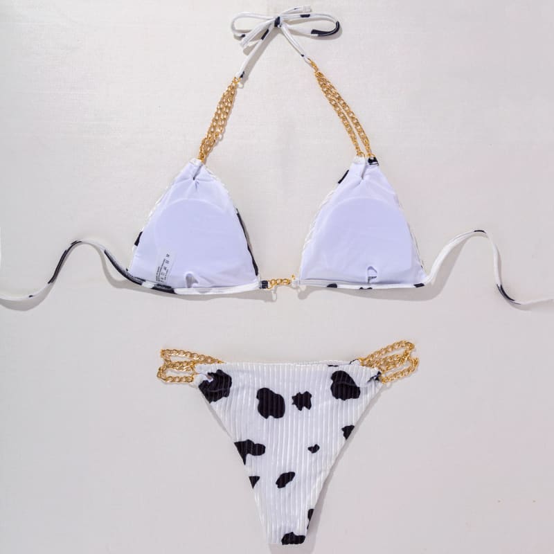 Black Cow Print Velvet Chain Bikini Bikini