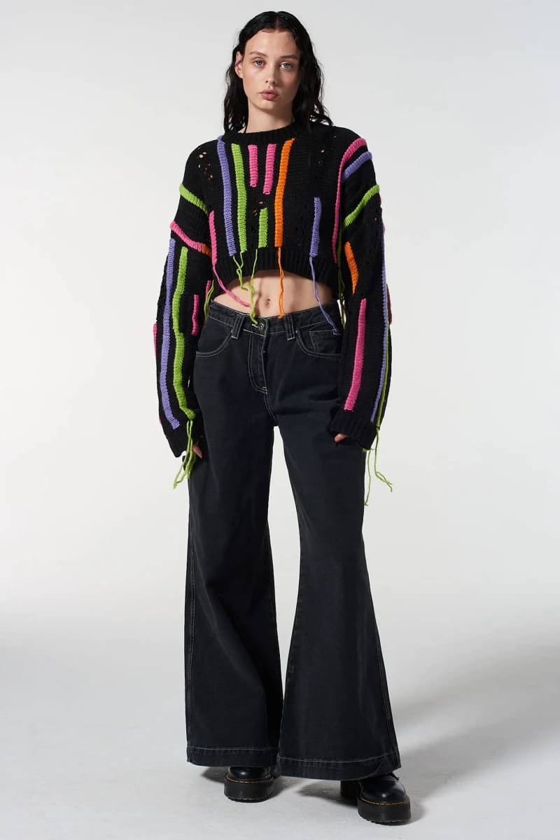 Black Fringe Crop Sweater
