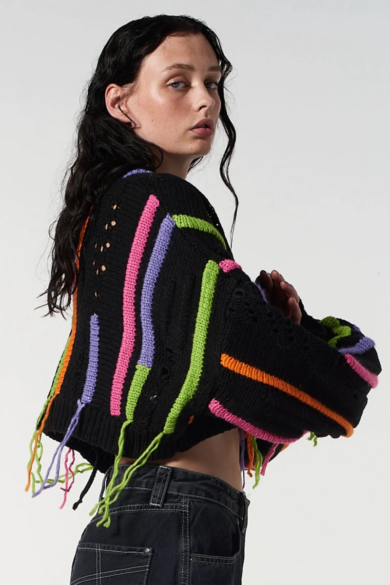 Black Fringe Crop Sweater