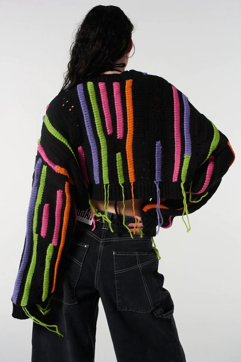 Black Fringe Crop Sweater