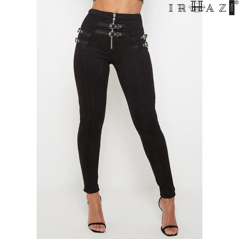Suede Womens Pant | Buckle High Waist Trouser 2 Colors