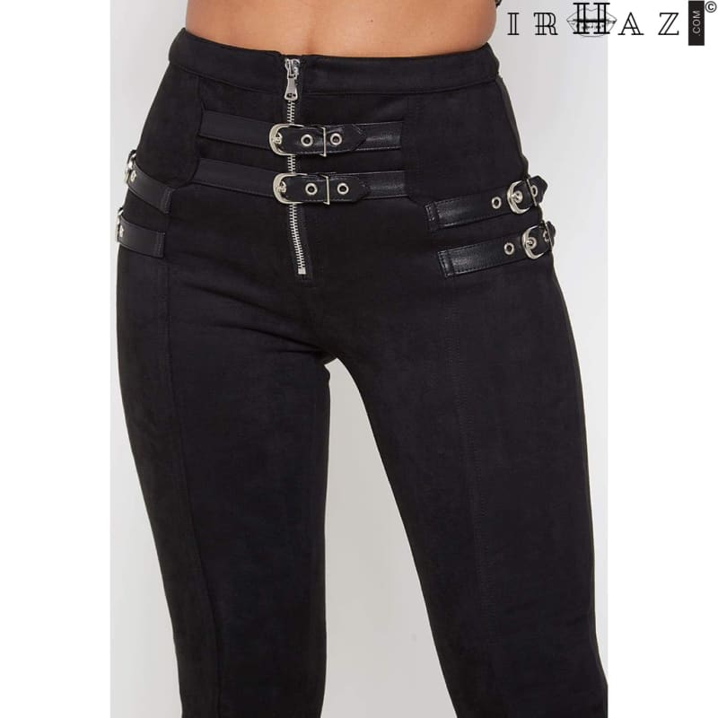 Suede Womens Pant | Buckle High Waist Trouser 2 Colors