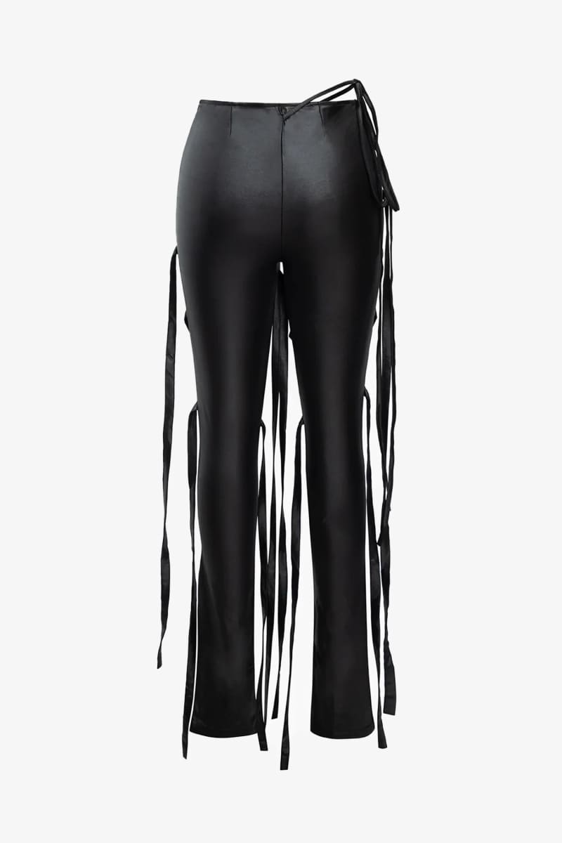 Black Lace-Up Two Piece Pants Set Outfit Sets