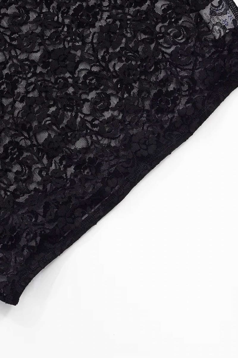 Black Sheer Lace Crop Top & Capri Pants Set Set