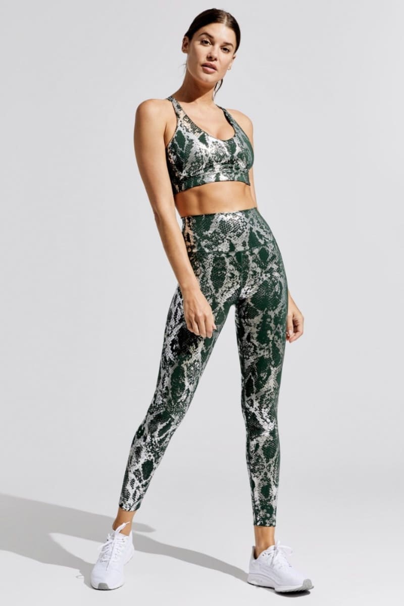 Black Snakeskin High Waist Ruched Metallic Legging S / Legging