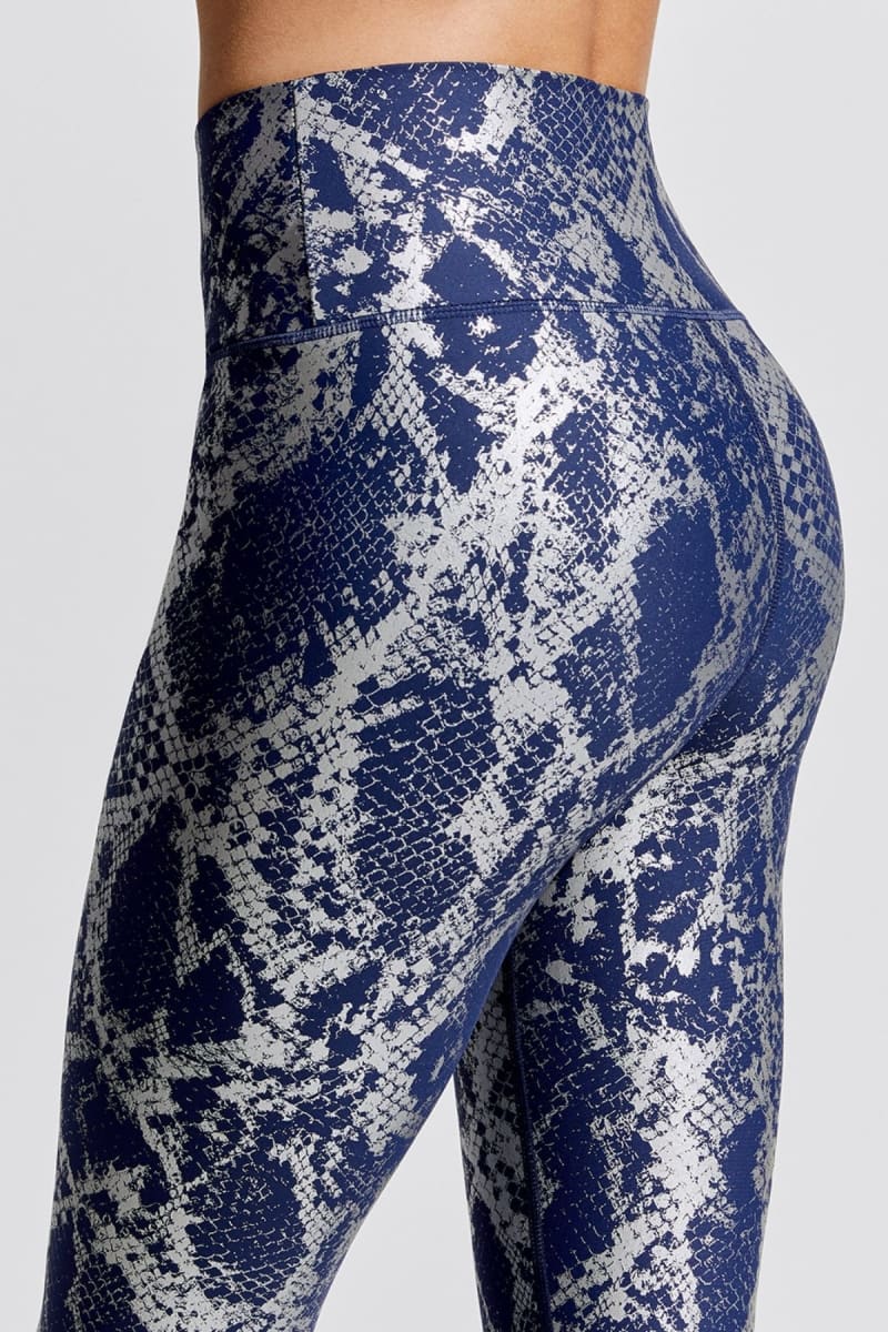 Blue Snakeskin High Waist Ruched Metallic Legging Legging