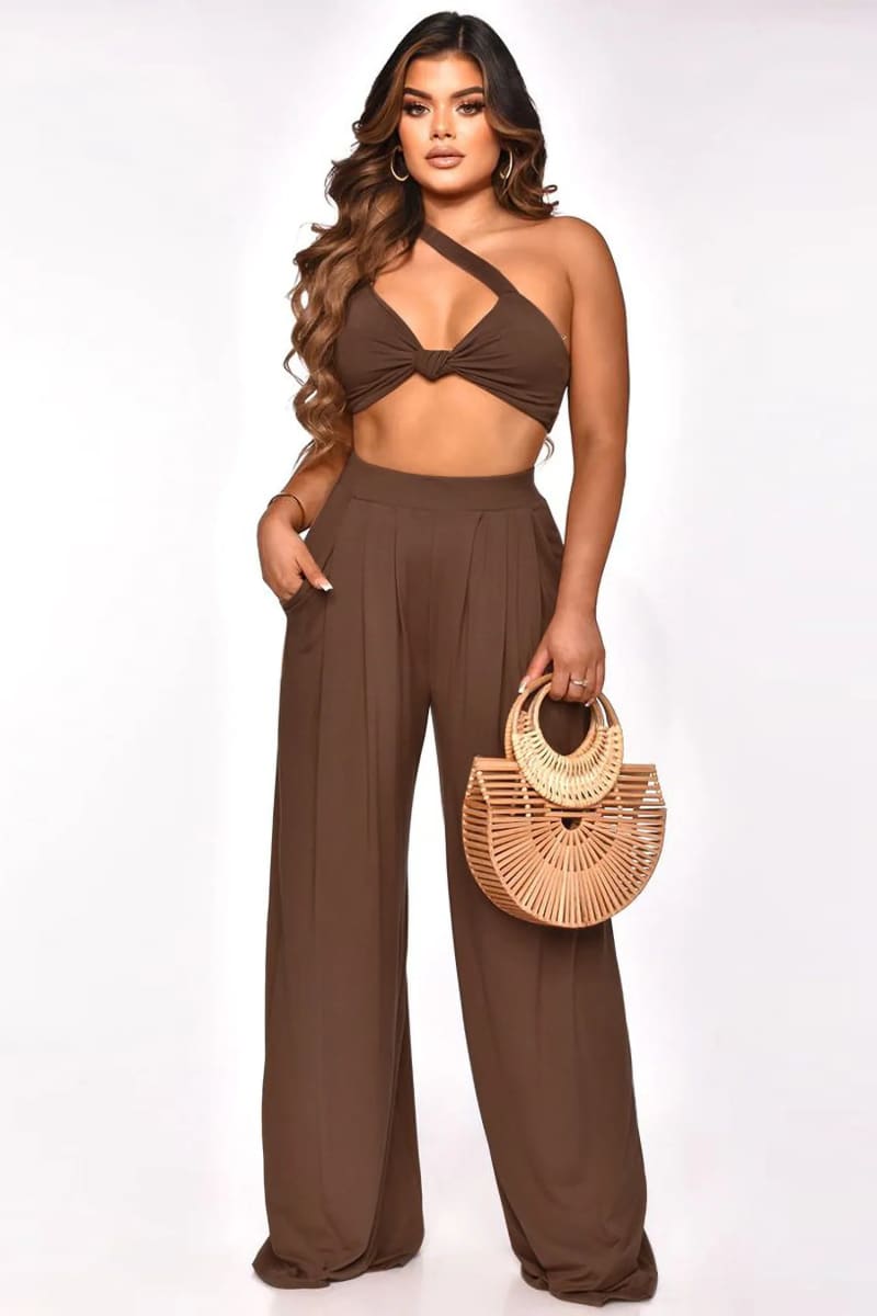 Brown Two Piece Palazzo Pants And Crop Top / S Set