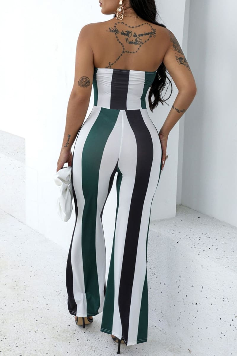 Colorful Stripped Cut Out Flare Jumpsuit Jumpsuit