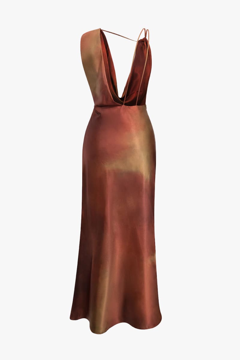Ginger Satin Cowl Neck Maxi Dress