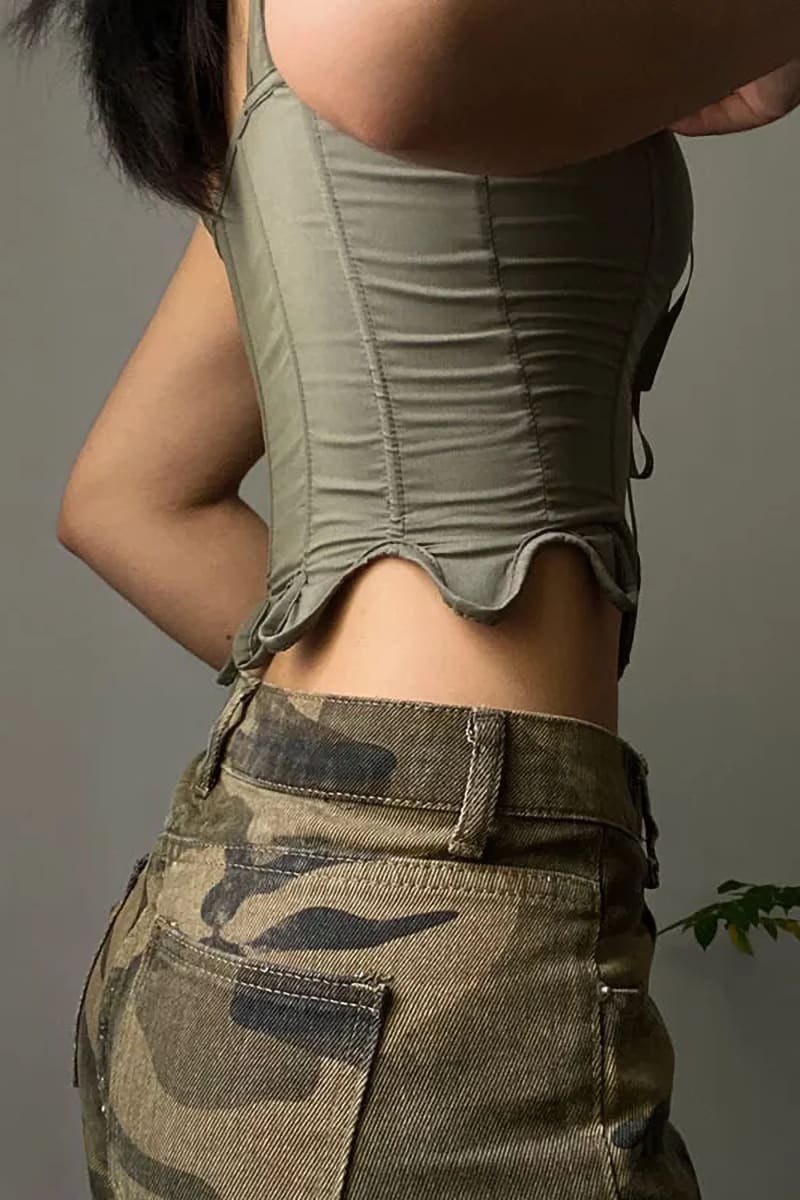 Green Bustier Top With Lace-Up Front