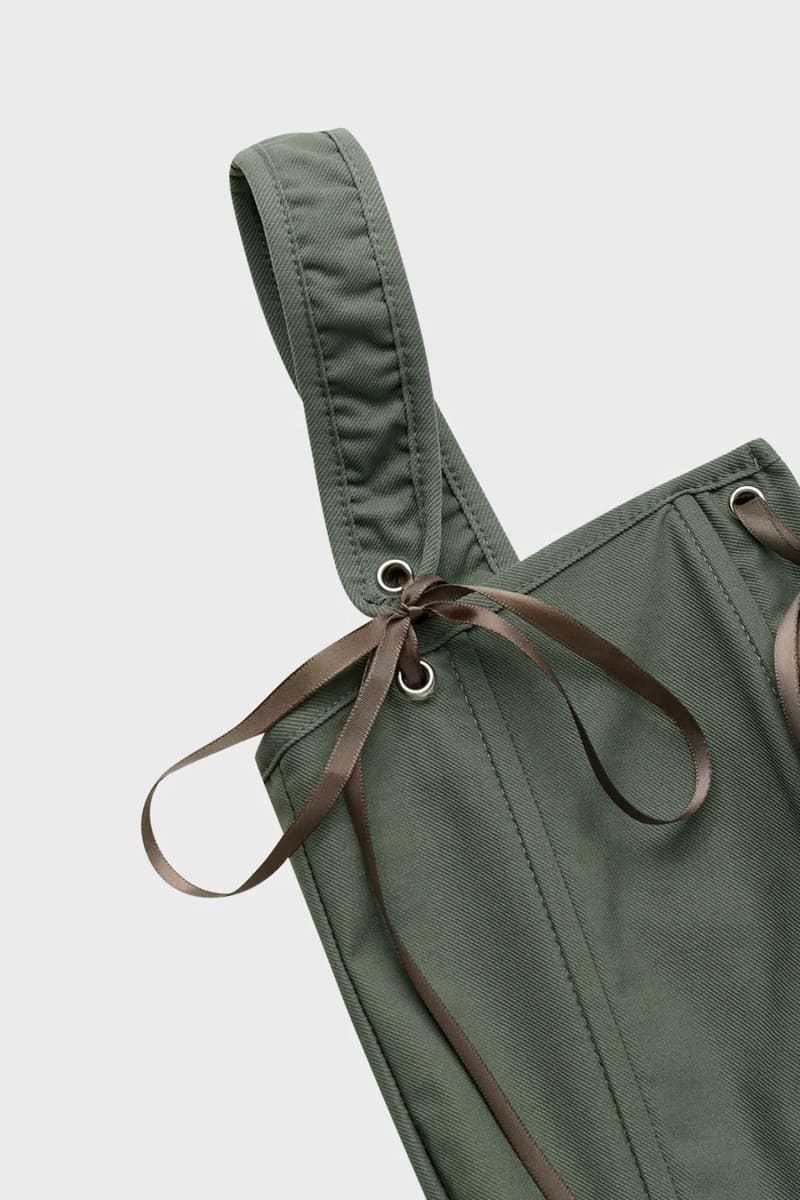 Green Bustier Top With Lace-Up Front