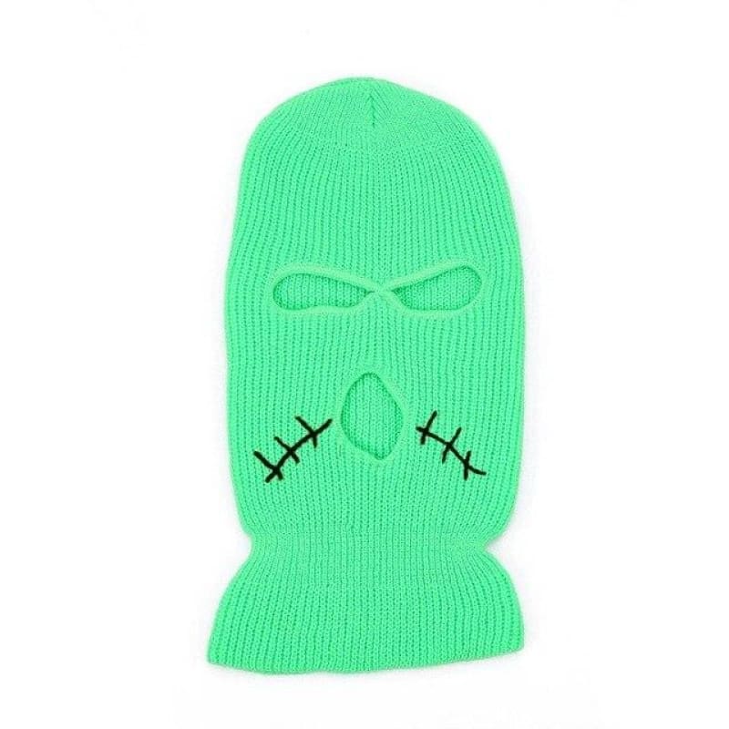Green Stitched Mouth Three Holes Ski Mask Balaclava