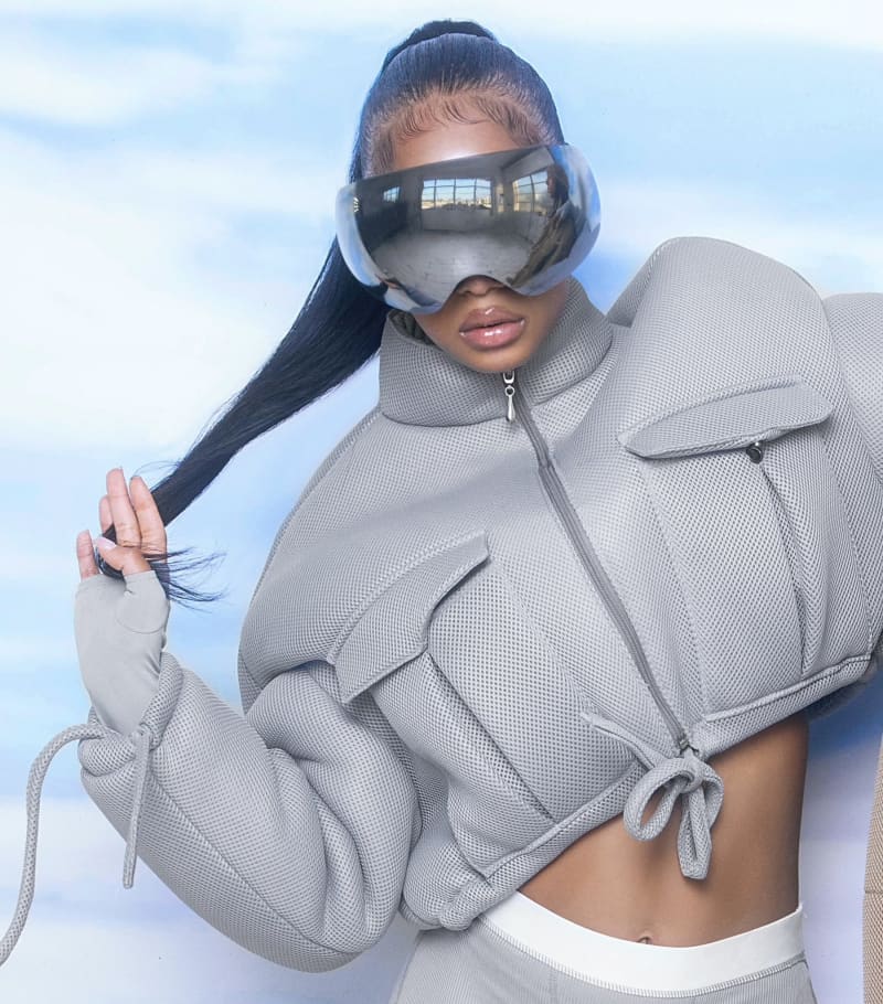 Gray Cropped Puffer Drawstring Jacket