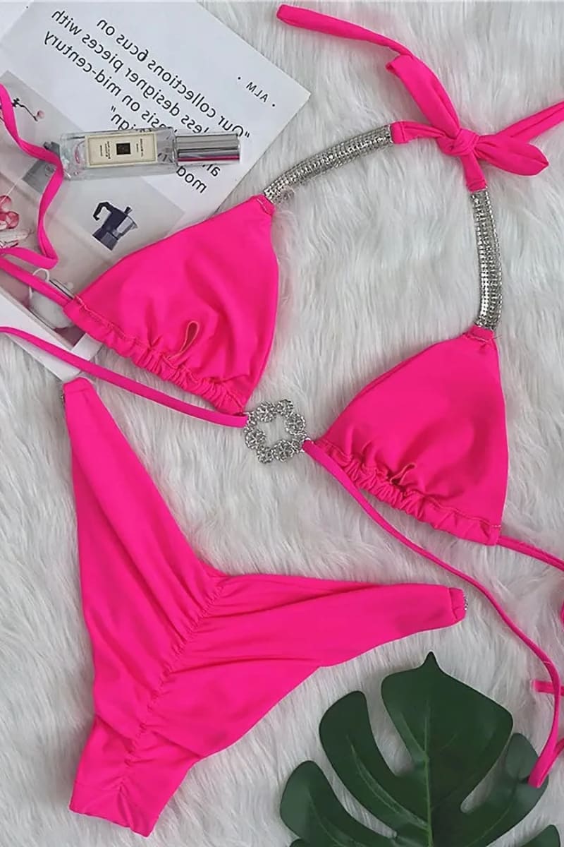 Neon Pink Rhinestone Bikini