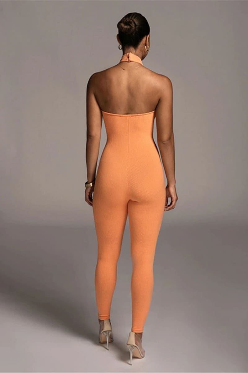 Orange Backless Halter Jumpsuit Jumpsuit