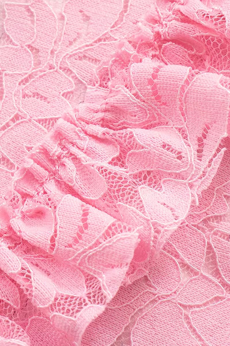 Pink Long Sleeve Lace Ruffle Romper