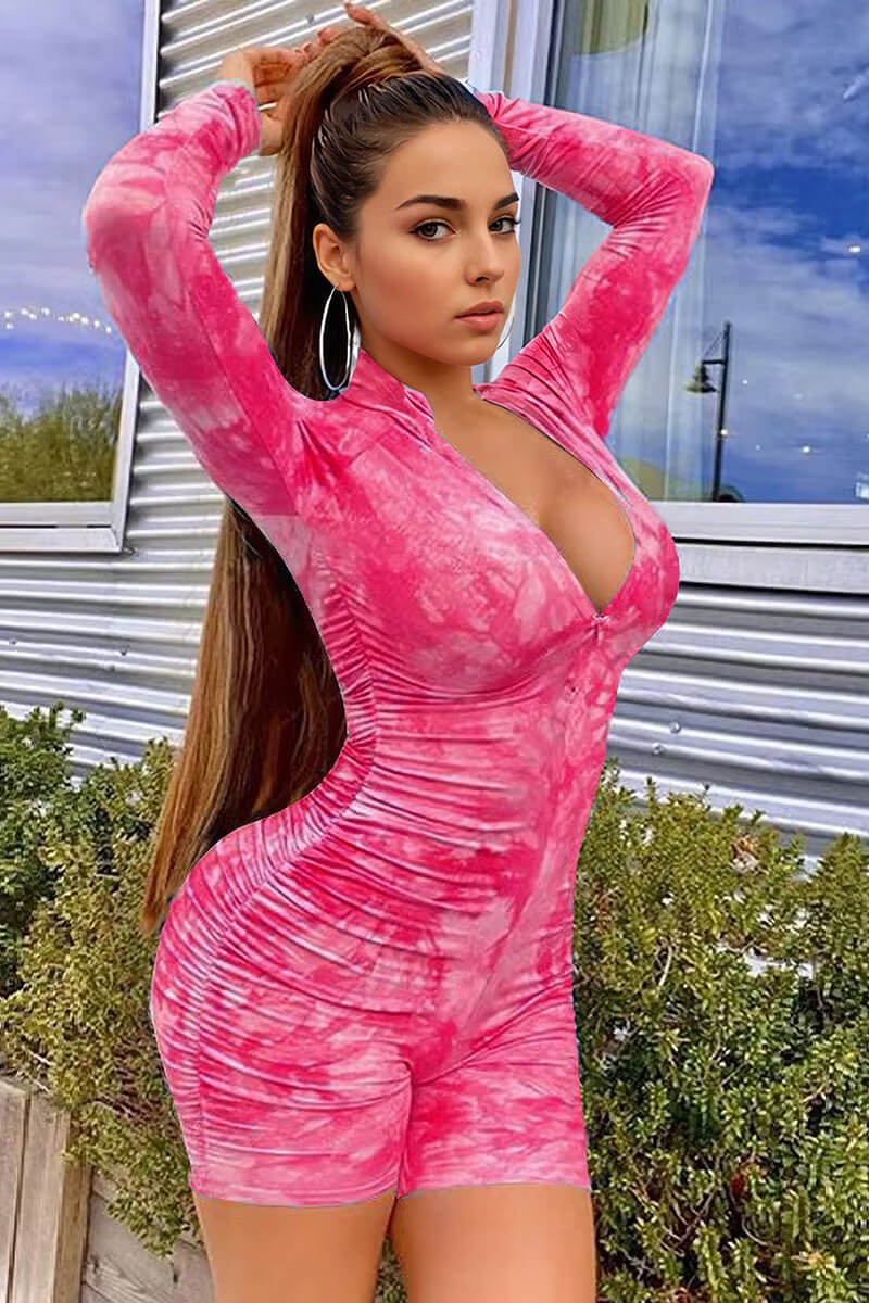 Pink Tie Dye Bodycon Romper