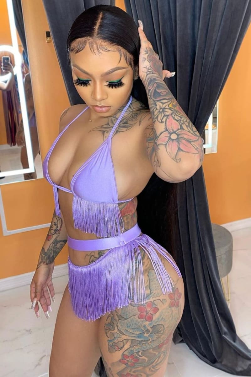 Purple Cut Out Fringe Bikini Bikini