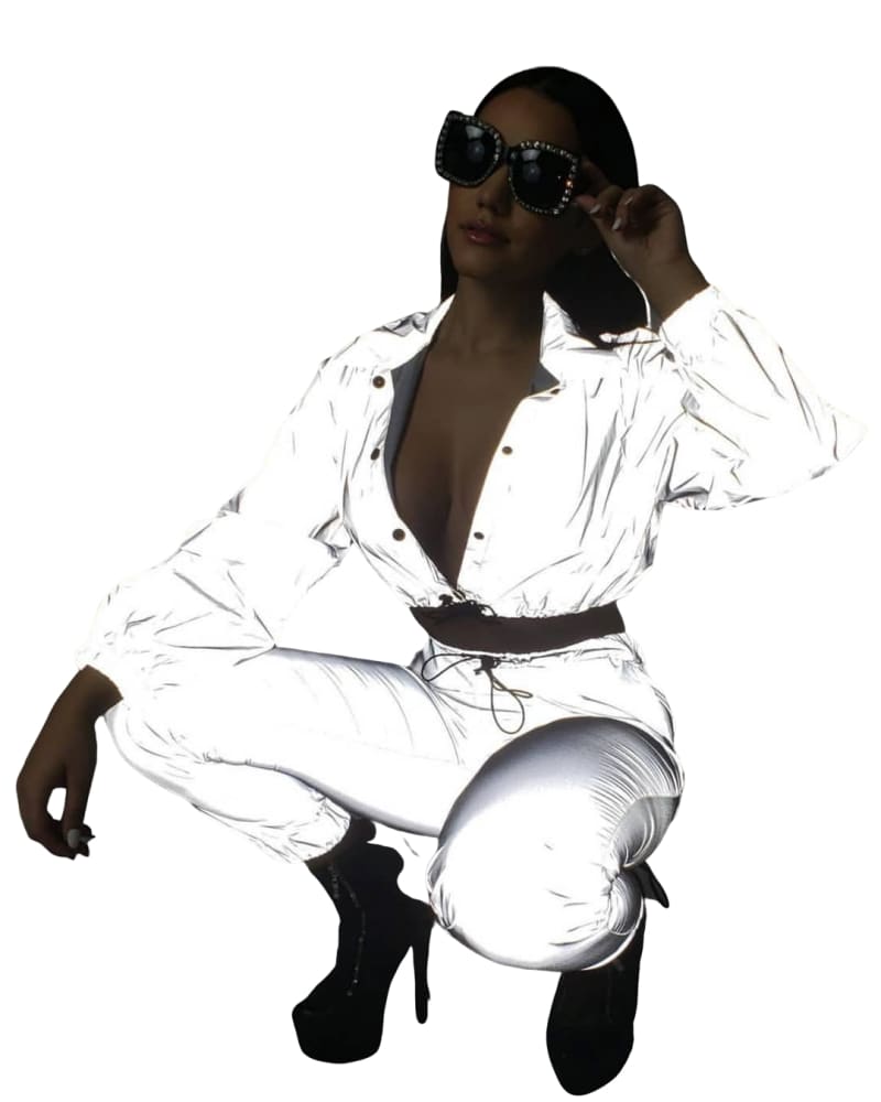 Reflective Pant | 2 Piece Jogger Set Metallic Silver Tracksuit