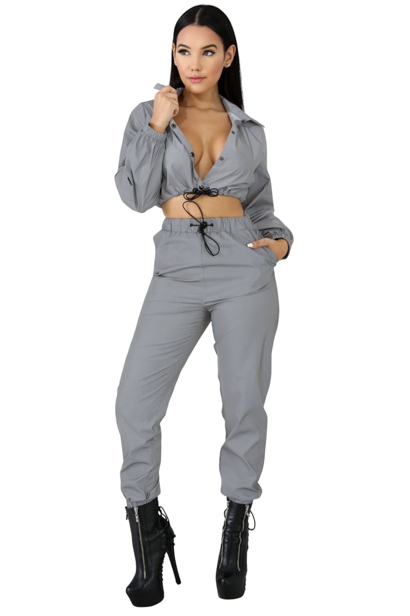 Reflective Pant | 2 Piece Jogger Set Metallic Silver Tracksuit