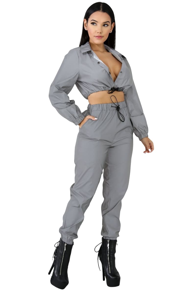 Reflective Pant | 2 Piece Jogger Set Metallic Silver Tracksuit