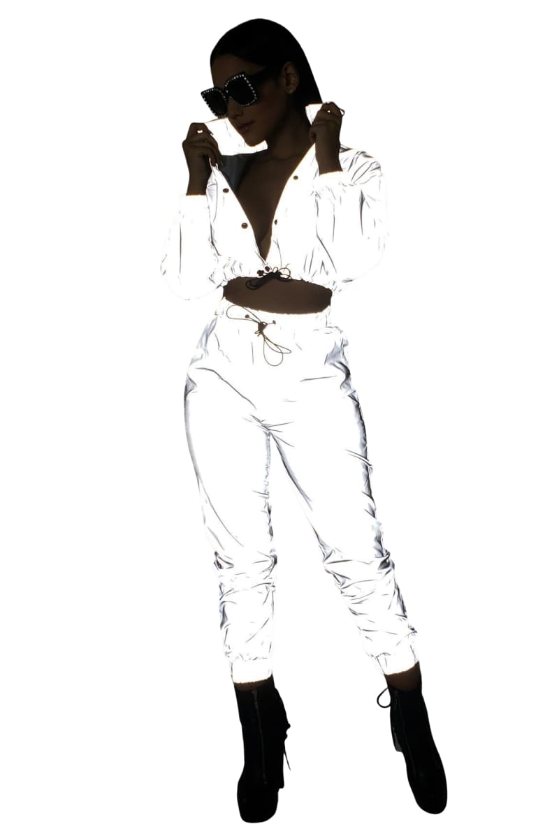Reflective Pant | 2 Piece Jogger Set Metallic Silver Tracksuit