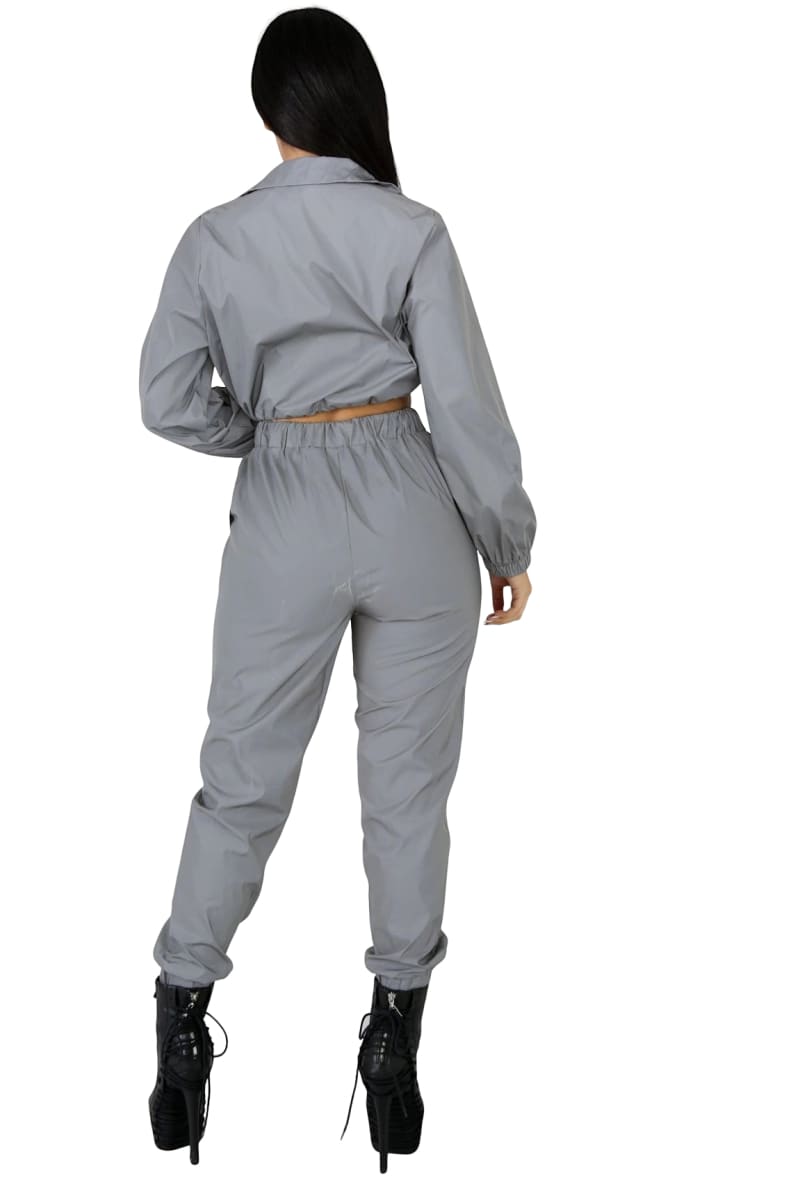 Reflective Pant | 2 Piece Jogger Set Metallic Silver Tracksuit
