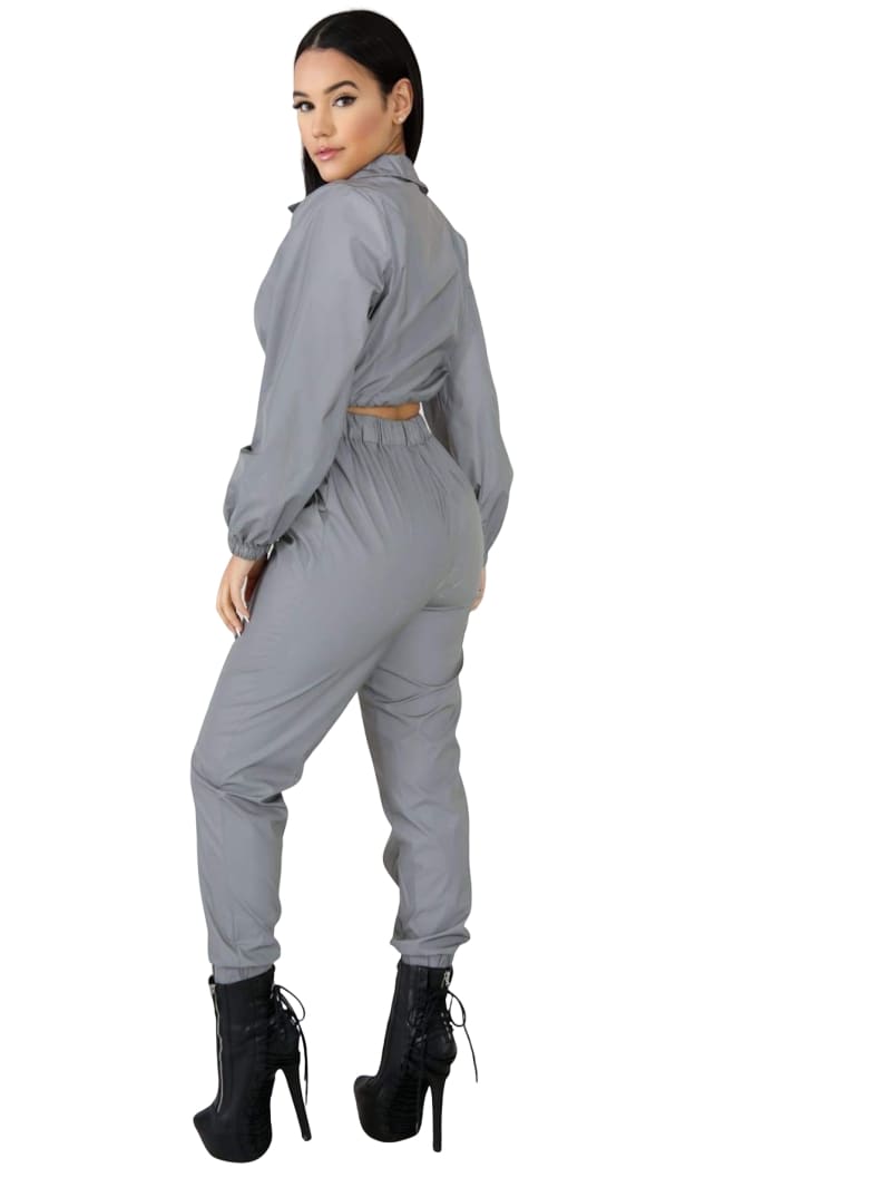 Reflective Pant | 2 Piece Jogger Set Metallic Silver Tracksuit