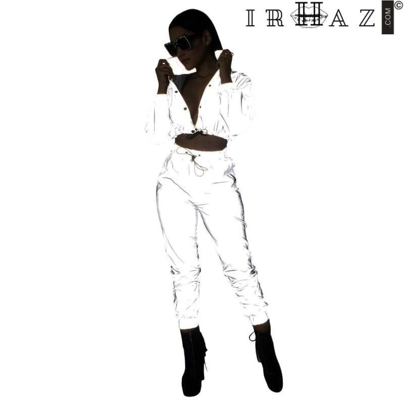 Shiny Reflective Womens Two Piece Tracksuit Co-Ord Set Pant Set