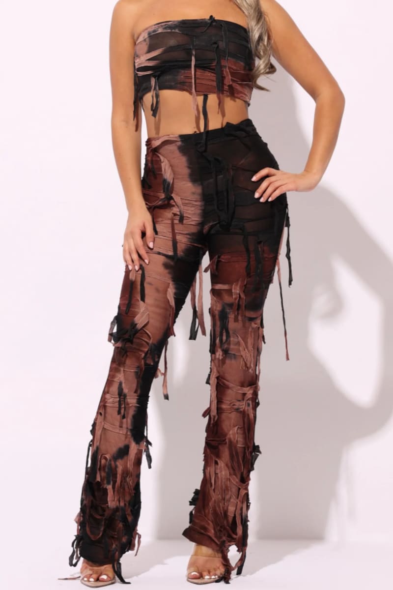 Tie Dye Distressed Two-Piece Pants Set Outfit Sets