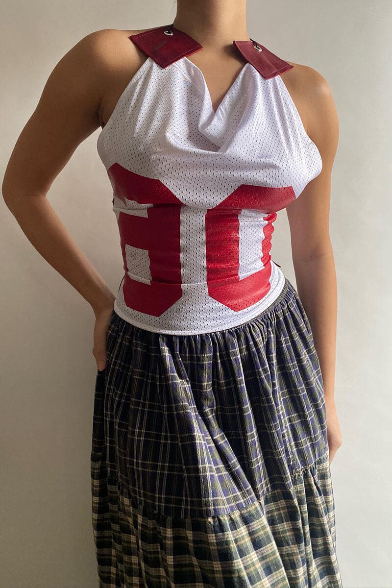 White Jersey Varsity Corset Top / S