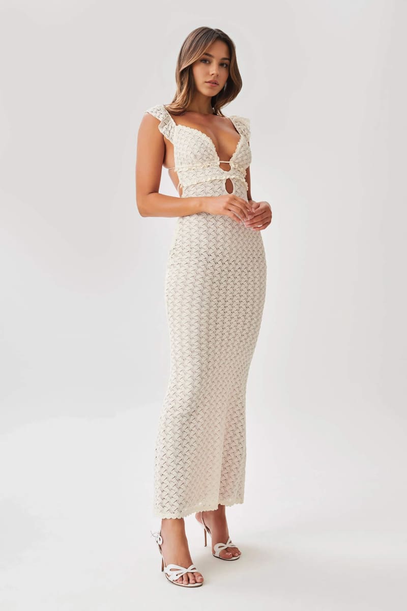 White Lace Sleeveless Backless Maxi Dress