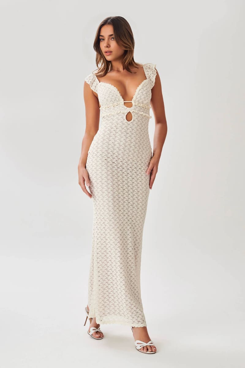 White Lace Sleeveless Backless Maxi Dress