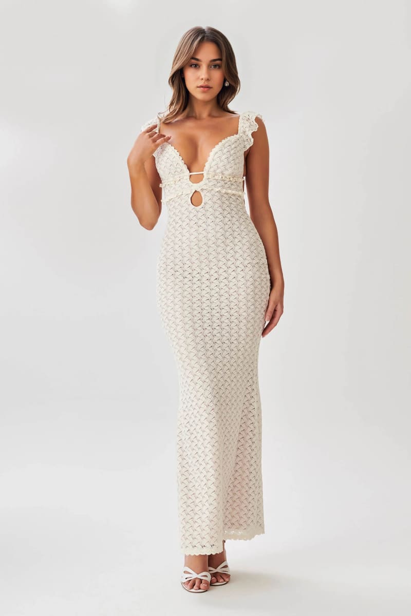 White Lace Sleeveless Backless Maxi Dress / 2