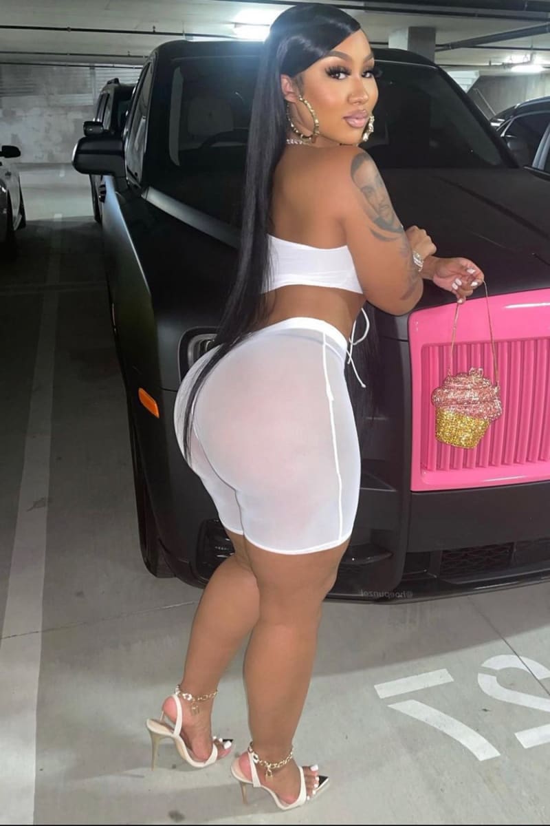 Womens White High Waisted Mesh Biker Shorts