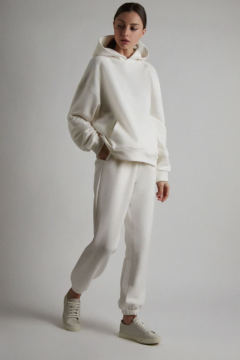 Womens White Hooded Loungewear Set Outfit Sets