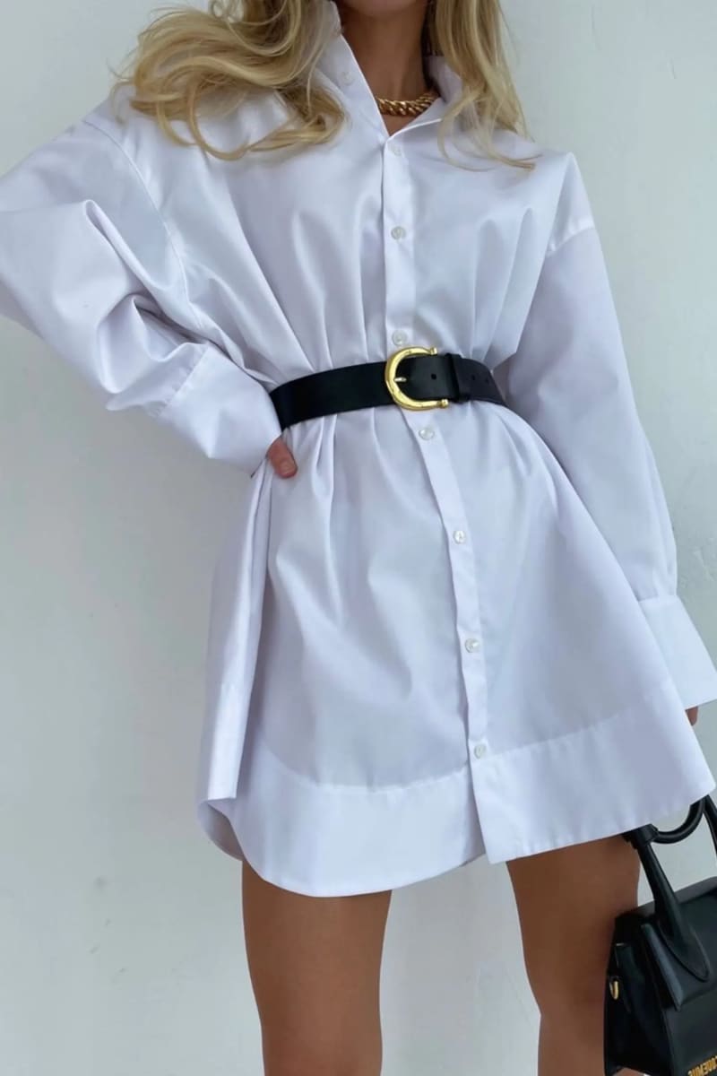 Women's White Long Sleeve Mini Shirt Dress