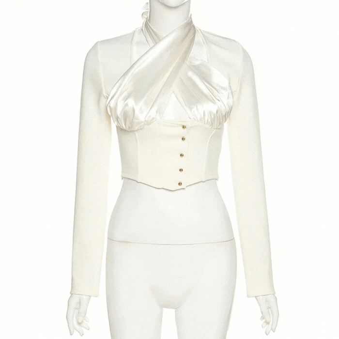 White Halter Satin Corset Crop Top
